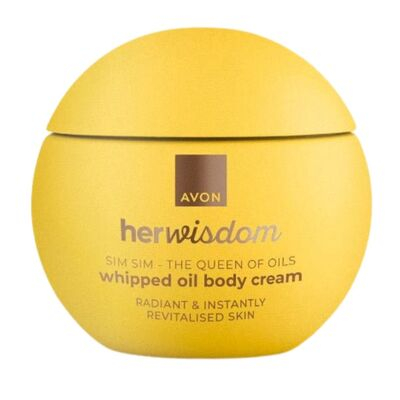 Set cadou auriu Avon HerWisdom Sim Sim cu spray parfumat pentru piele si par, crema aerata, ulei baie si dus, floarea Nilului, nuci de caju, cuier transparent [12]