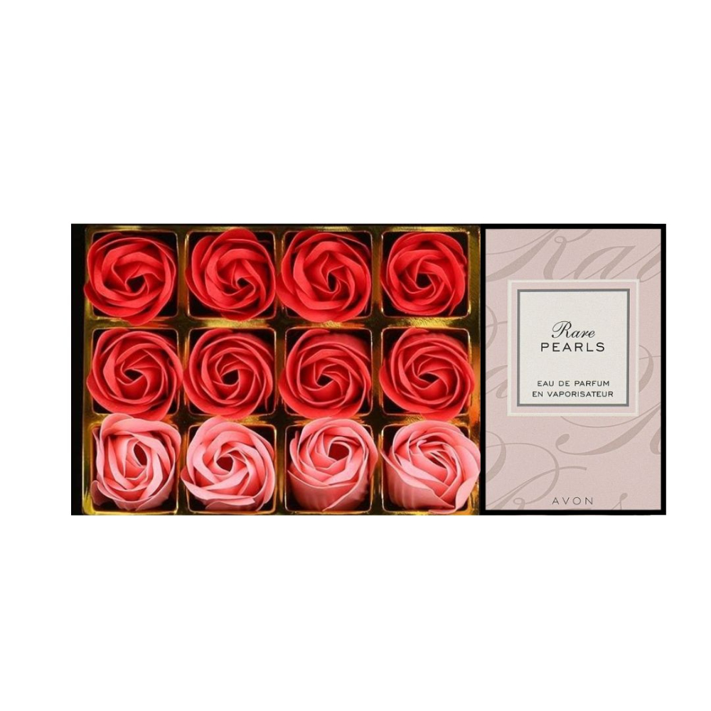 Set cadou Avon Rare Pearls pentru femei, apa de parfum 50 ml si 12 trandafiri din sapun parfumat in cutie eleganta [8]