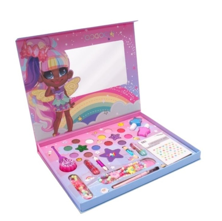 Set cadou creativ pentru copii – trusa de machiaj, bijuterii si parfum fructat, 3+, paleta colorata cu farduri, rujuri, lacuri de unghii, autocolante, bratara, colier, oglinda si apa de toaleta 30 ml, [2]