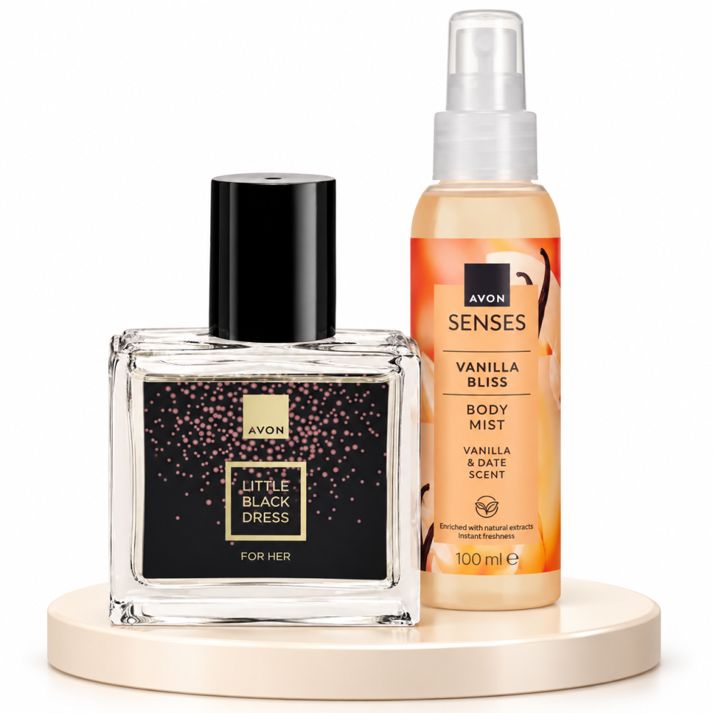 Set cadou cu carlig transparent 5.5 x 5.5 cm, AVON Little Black Dress 30 ml si Spray de Corp [4]