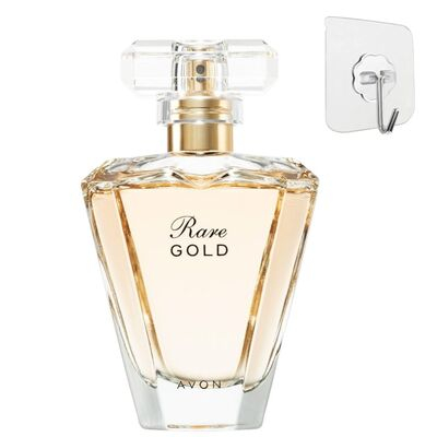 Set cadou elegant Avon Rare Gold, apa de parfum 50 ml pentru femei, aroma floral-aldehidica, ylang-ylang, mandarina, ambra, cuier transparent 5.6 x 5.6 cm autoadeziv [12]