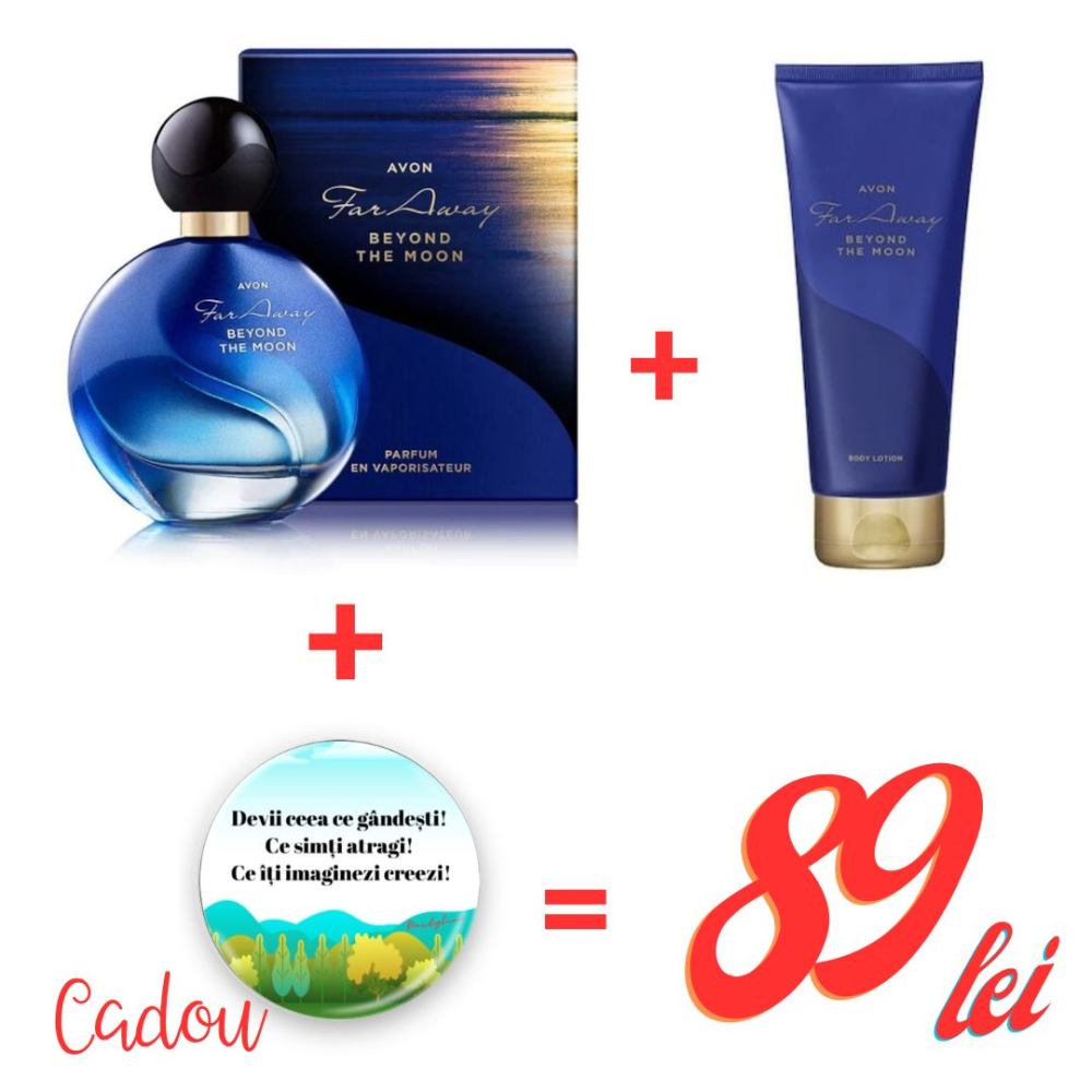 Set cadou Far Away Beyond the Moon – parfum 50 ml + loțiune de corp 125 ml + insignă motivațională cadou [1]