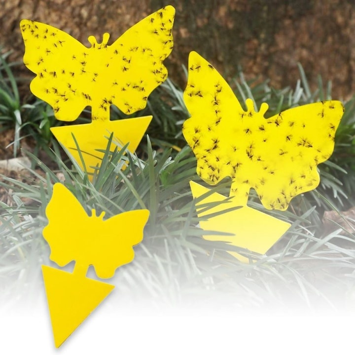 Set capcana lipicioasa pentru insecte, fluturasi galbeni, 12 bucati, adeziv fata-verso, protectie pentru plante de interior si exterior [11]