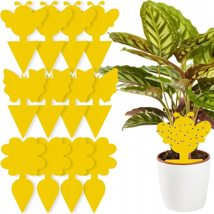 Set capcana lipicioasa pentru insecte, fluturasi galbeni, 12 bucati, adeziv fata-verso, protectie pentru plante de interior si exterior [5]