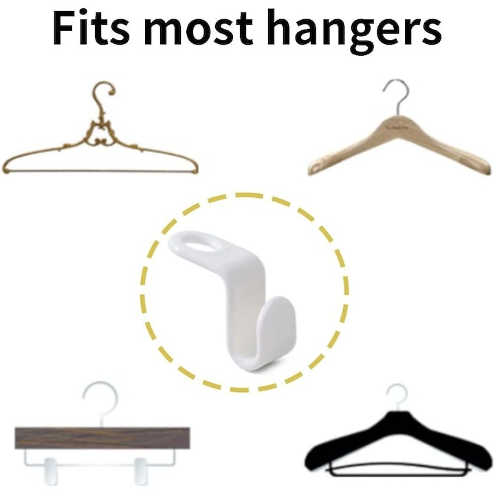 Set carlige pentru umerase, pentru economisirea spatiului in dulap, compatibile cu umerase din lemn, metal si plastic, 6 bucati, alb [3]