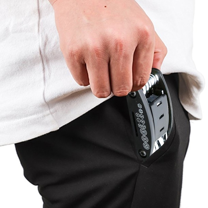 Set chei multifunctionale 16 in 1 pentru bicicleta, cu imbus, surubelnite si chei diverse, compact si portabil, metal, negru-argintiu  Acest set de chei multifunctionale 16in1 este o solutie esentiala [4]