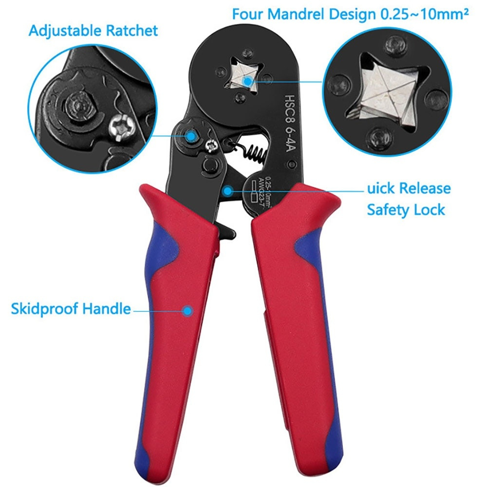 Set cleste de sertizare cu 1200 pini terminali, 0.25–10 mm², mecanism cu clichet, maner ergonomic, multicolor [5]