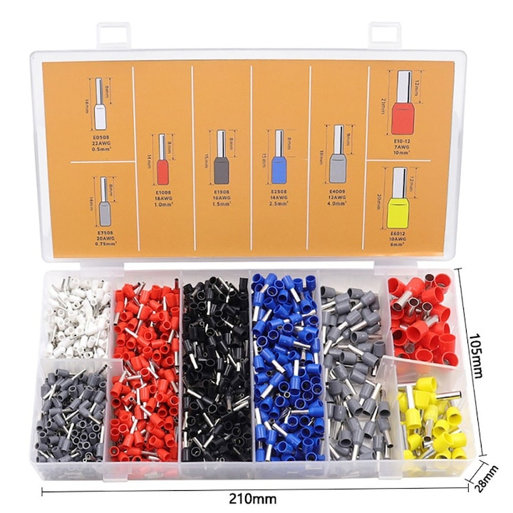 Set cleste de sertizare cu 1200 pini terminali, 0.25–10 mm², mecanism cu clichet, maner ergonomic, multicolor [4]