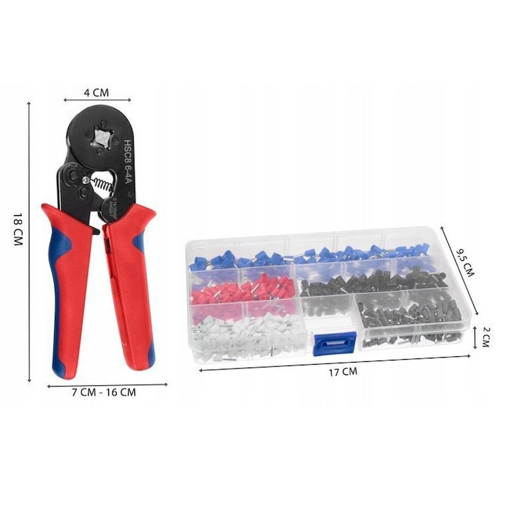 Set cleste de sertizare hexagonala cu 500 terminale tubulare pentru conductori electrici, 0.14–10 mm², lungime 16 cm [10]