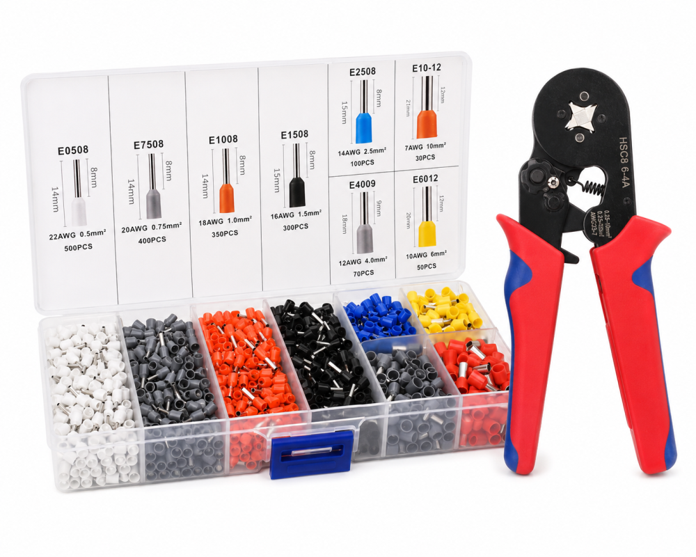 Set cleste pentru sertizare si 1800 pini tubulari izolati, terminale electrice multicolore 0.5-10 mm², cutie organizatoare [1]