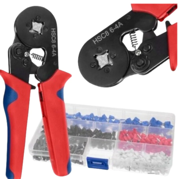 Set cleste profesional de sertizare si trusa 500 pini terminali electrici izolati, ferule multicolore pentru cabluri, cutie compartimentata [1]
