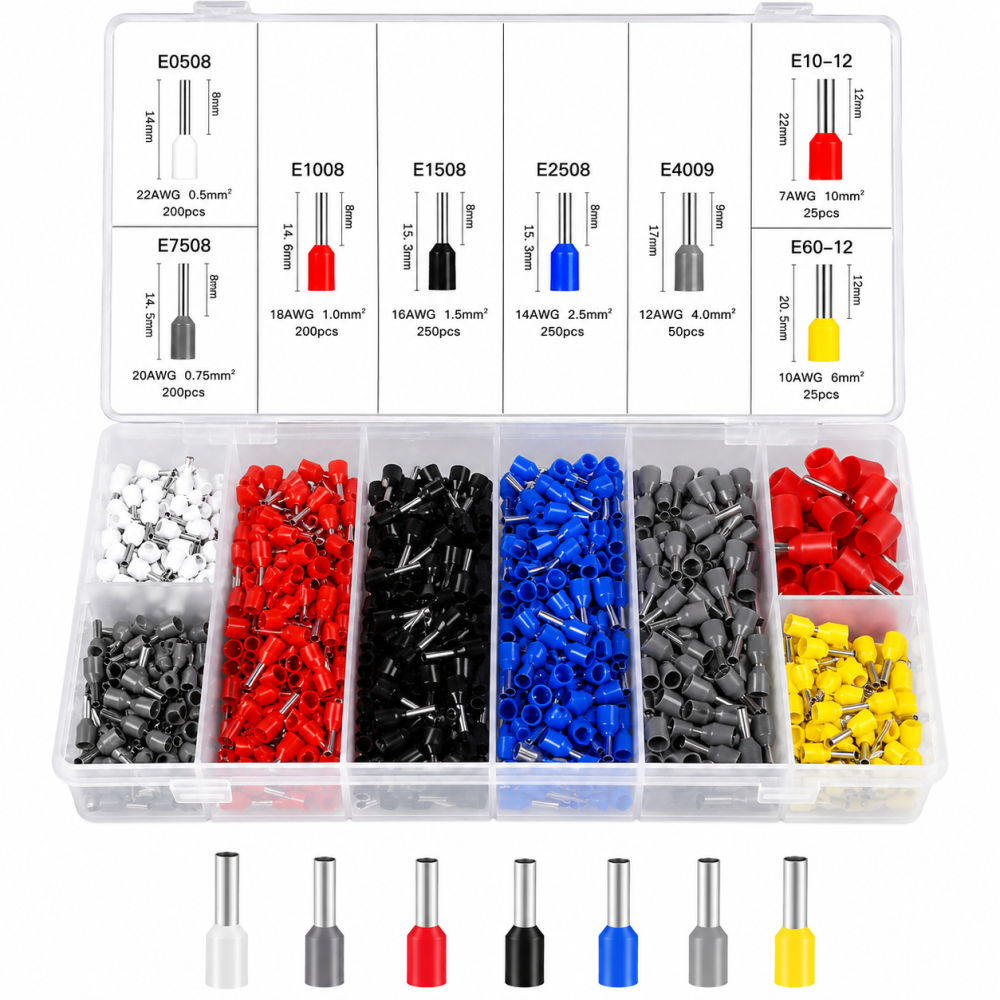 Set cleste sertizare si cutie cu 1800 conectori electrici tip tub capat izolati pentru cabluri multifilare AWG 0.5-10 mm² [2]