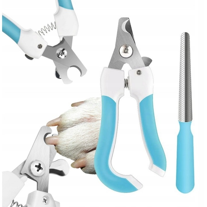 Set cleste si pila de unghii pentru animale de companie, 14 x 1.5 cm, otel inoxidabil/plastic, albastru deschis [7]