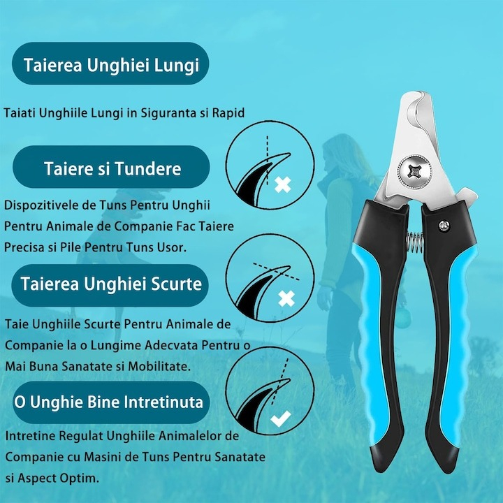 Set cleste si pila de unghii pentru animale de companie, otel/plastic, negru/albastru [3]