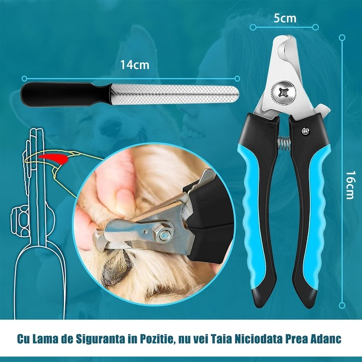 Set cleste si pila de unghii pentru animale de companie, otel/plastic, negru/albastru [4]
