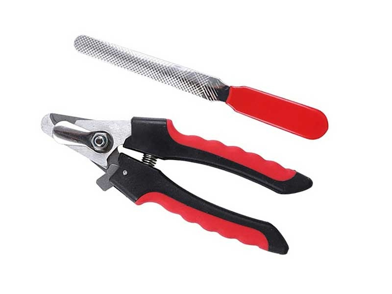 Set cleste si pila de unghii pentru animale de companie, lungime 12 cm, otel/plastic, negru/rosu [7]