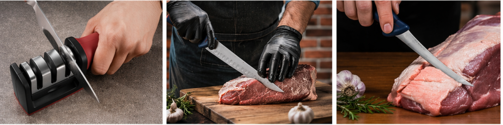 Set complet cutite bucatarie si macelarie cu suport magnetic, ascutitoare si 12 carlige inox, otel rezistent, utilizare profesionala [8]