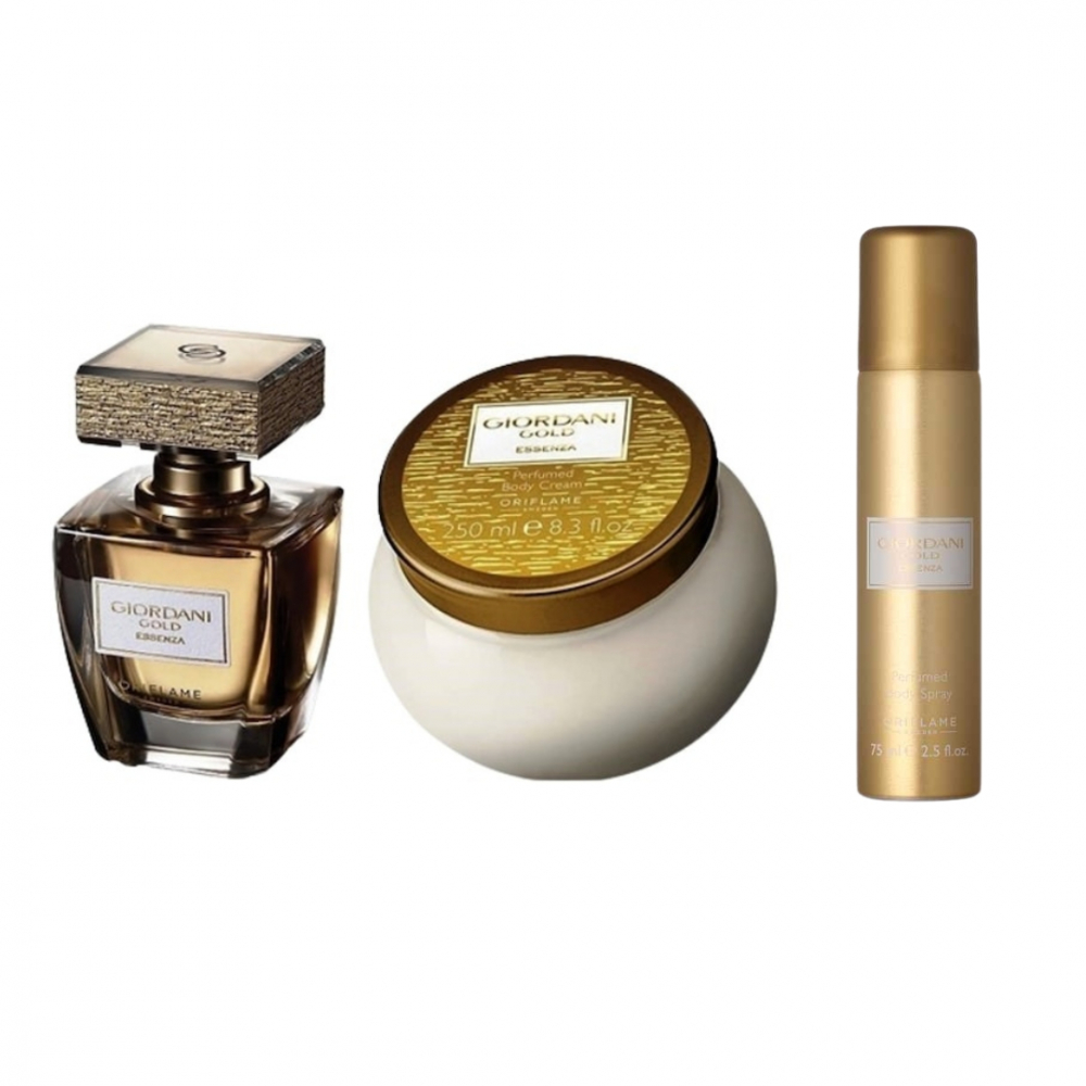 Set complet pentru Ea Giordani Gold Essenza (parfum, crema de corp, deodorant spray), insotit de insigna Dactylion cu mesaj motivational [7]