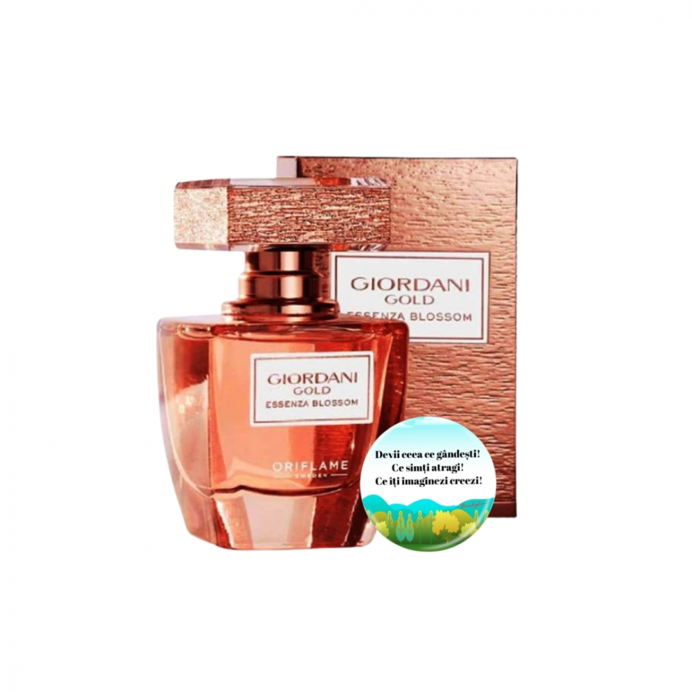 Set complet pentru Ea, parfum de femei Giordani Gold Essenza Blossom, insotit de insigna Dactylion cu mesaj motivational