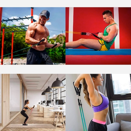 Set pentru exercitii,5 corzi fitness din latex cu accesorii si saculet transport incluse [5]