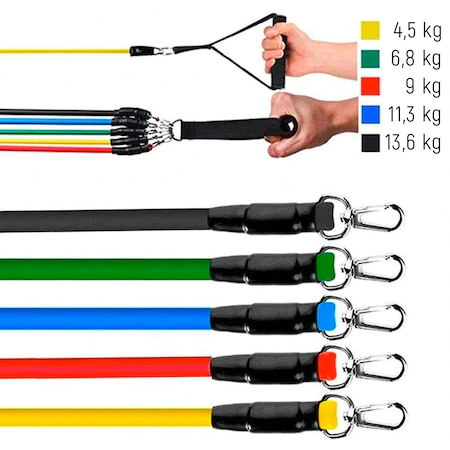 Set pentru exercitii,5 corzi fitness din latex cu accesorii si saculet transport incluse [4]