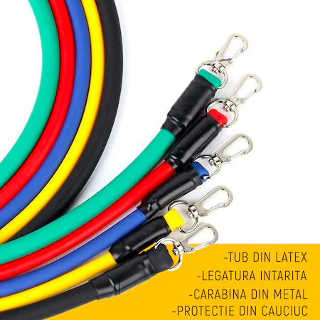 Set pentru exercitii,5 corzi fitness din latex cu accesorii si saculet transport incluse [2]