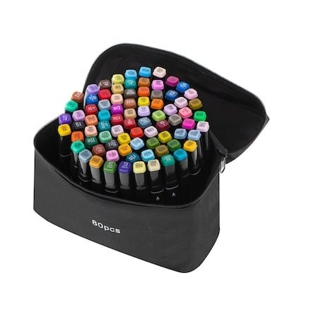 Set creativ complet – 80 markere colorate profesionale cu doua varfuri + geanta depozitare si parfum fructat pentru copii, 30 ml [3]