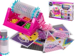 Set creativ pentru bratari cu margele, roz, razboi de tesut rotativ, accesorii complete si sabloane, kit handmade pentru copii 5+ ani [9]