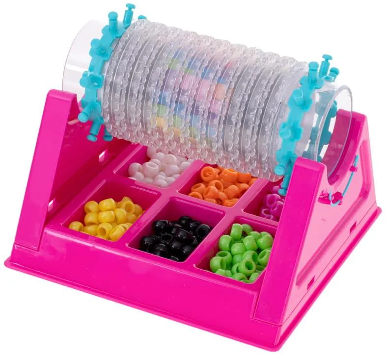 Set creativ pentru bratari cu margele, roz, razboi de tesut rotativ, accesorii complete si sabloane, kit handmade pentru copii 5+ ani [6]