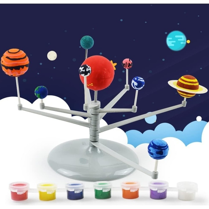 Set creativ Sistemul Solar 3D, Dodaco, cu acuarele, pensula, 19 cm, activitate interactiva pentru copii [12]