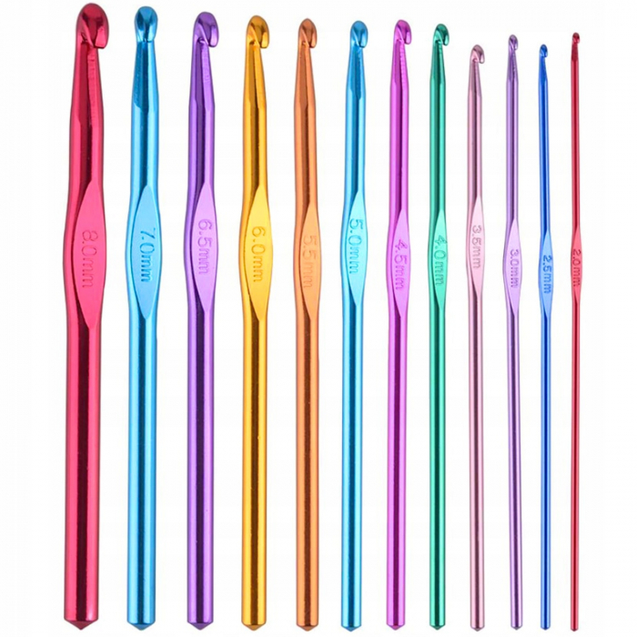 Set 12 ace de crosetat cu dimensiuni intre 2 si 8 mm, din aluminiu, multicolor [4]