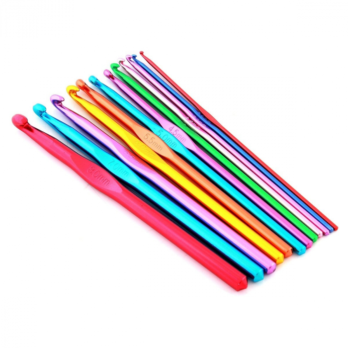 Set 12 ace de crosetat cu dimensiuni intre 2 si 8 mm, din aluminiu, multicolor [3]