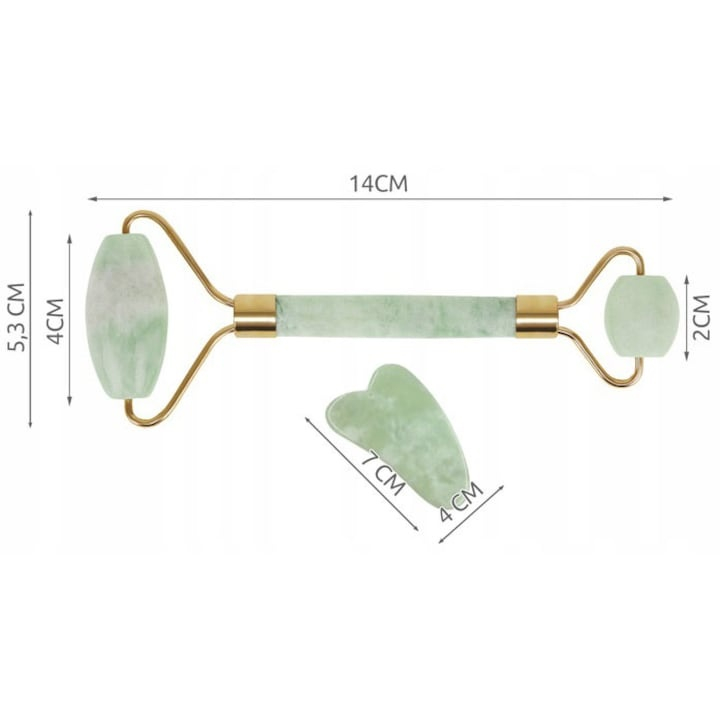 Set cu rola dubla pentru masaj facial si instrument Gua Sha, 14 x 5 cm, pentru fermitate, tonifiere si relaxare, ideal pentru ingrijirea pielii la domiciliu [3]