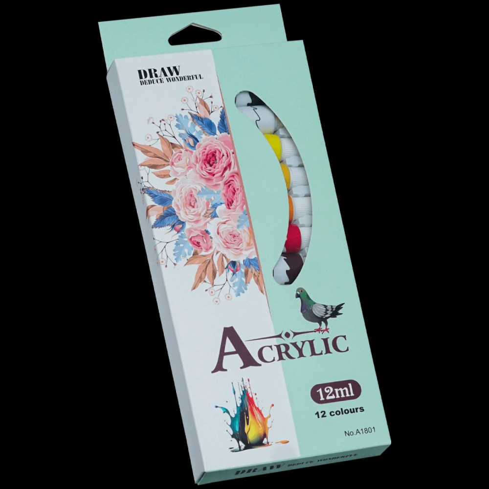 Set culori acrilice pentru pictura 12 nuante intense 12 buc x 12 ml pentru panza, lemn si hartie, vopsea artistica non-toxica pentru hobby si arta [2]