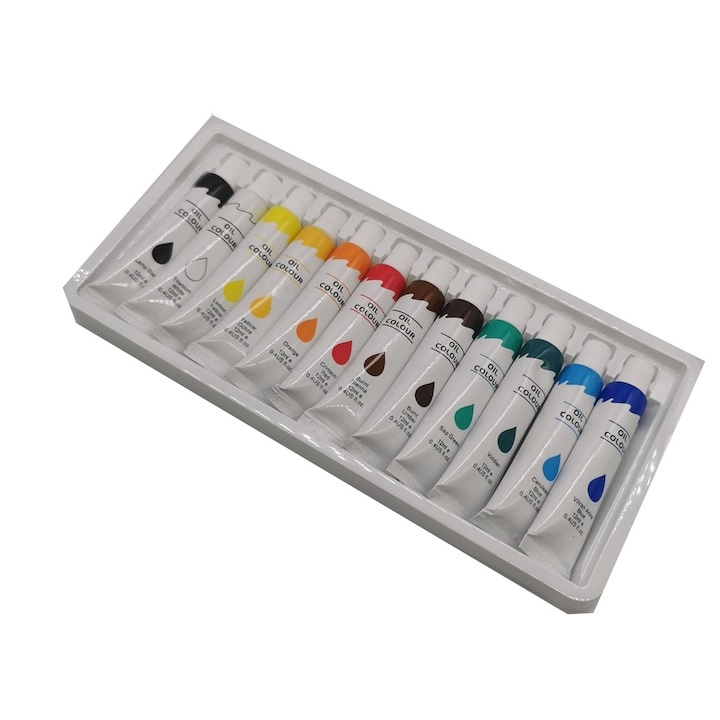 Set culori pictura ulei 12 nuante vibrante 12 buc x 12 ml pentru panza, lemn si hartie, vopsea artistica non-toxica pentru hobby si arta [8]