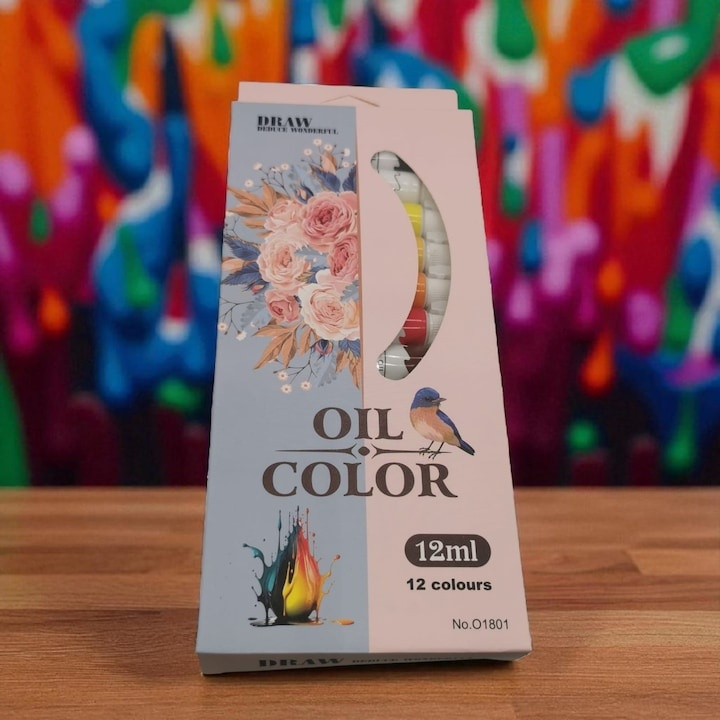 Set culori pictura ulei 12 nuante vibrante 12 buc x 12 ml pentru panza, lemn si hartie, vopsea artistica non-toxica pentru hobby si arta [9]