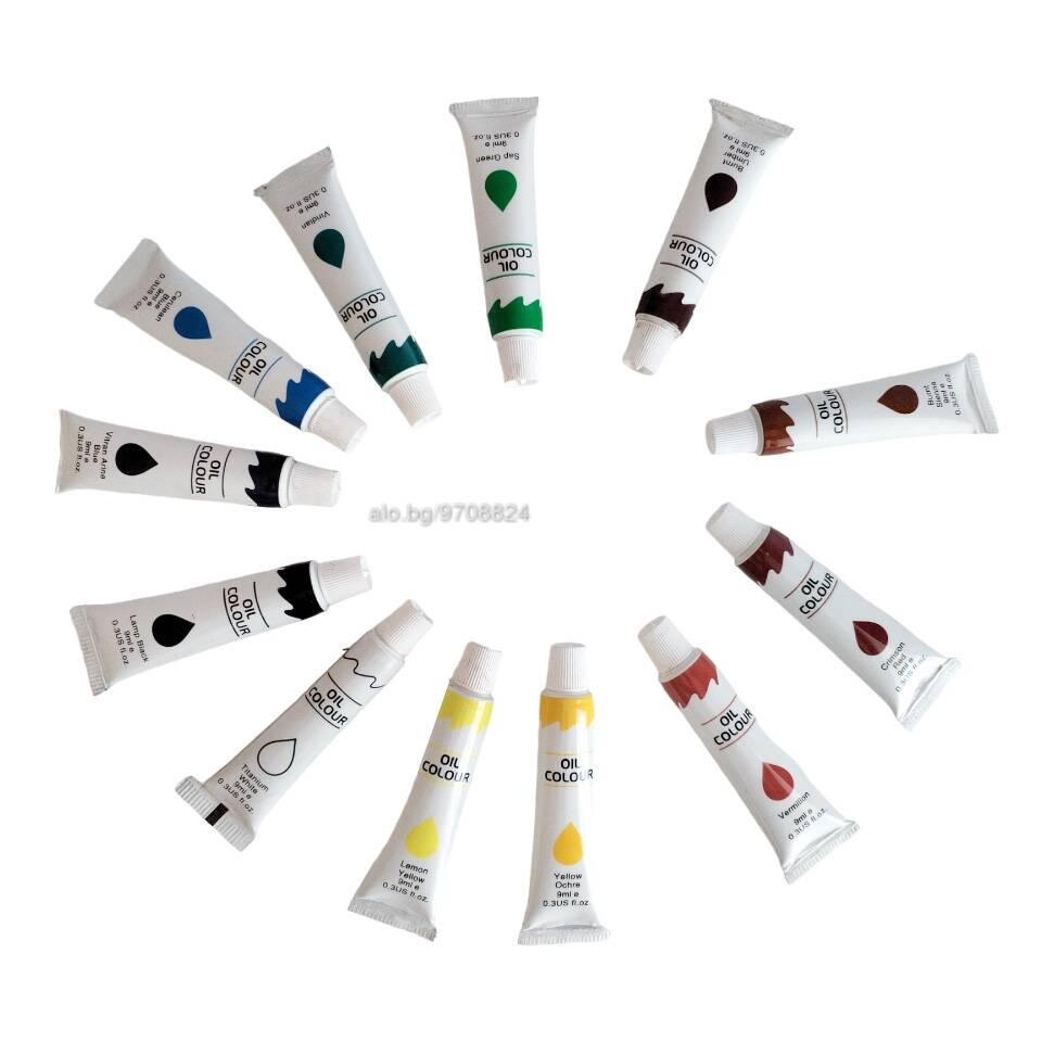 Set culori pictura ulei 12 nuante vibrante 12 buc x 12 ml pentru panza, lemn si hartie, vopsea artistica non-toxica pentru hobby si arta [4]