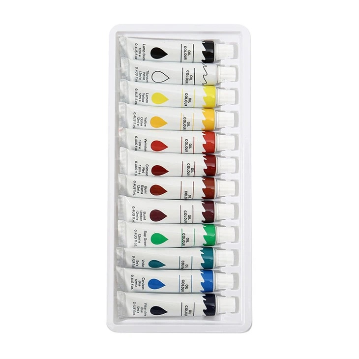 Set culori pictura ulei 12 nuante vibrante 12 buc x 12 ml pentru panza, lemn si hartie, vopsea artistica non-toxica pentru hobby si arta [2]