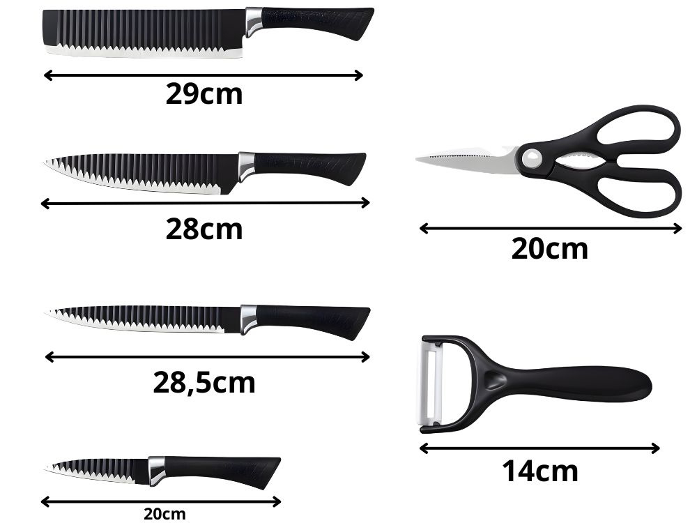 Set cutite bucatarie 6 piese, lame din otel inoxidabil cu strat antiaderent, foarfeca multifunctionala si curatator legume, manere ergonomice, negru [3]