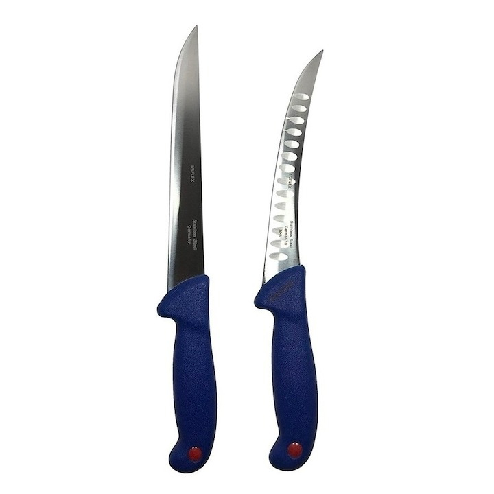Set cutite profesionale de macelarie, filetat, transat, dezosat, 2 cutite, otel carbon, suport magnetic, masat pentru ascutit [4]