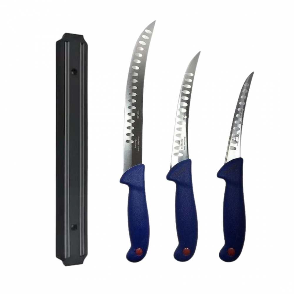 Set cutite profesionale de macelarie, transat, dezosat, filetat, 3 cutite, suport magnetic, otel carbon [1]