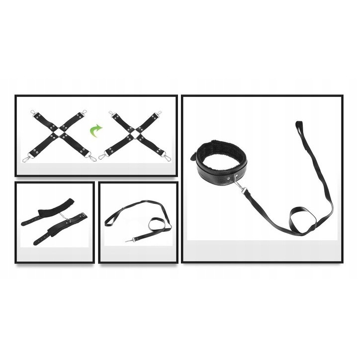 Set de 10 jucarii erotice pentru adulti, bandaj ochi, guler, bici, catuse, piele ecologica, negru [9]