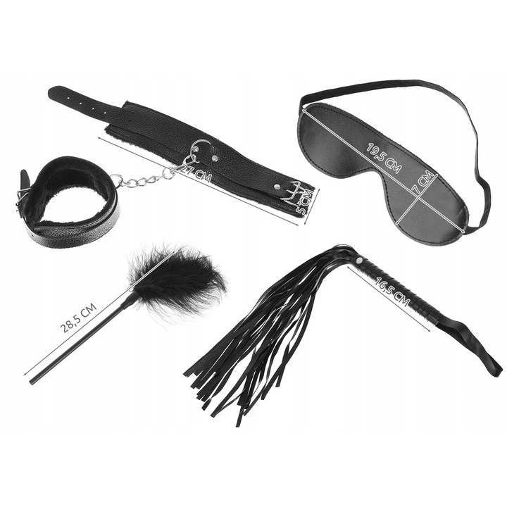Set de 10 jucarii erotice pentru adulti, bandaj ochi, guler, bici, catuse, piele ecologica, negru [6]
