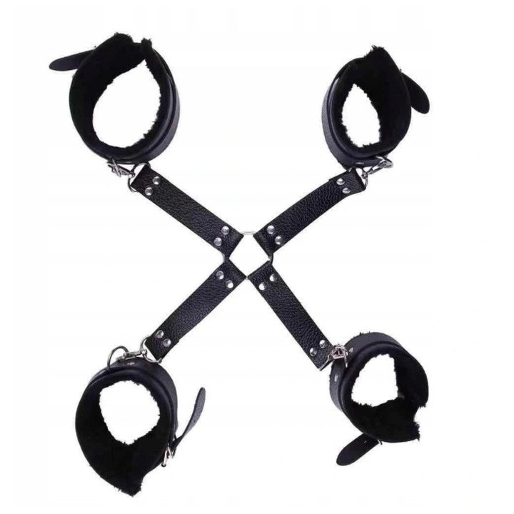 Set de 10 jucarii erotice pentru adulti, bandaj ochi, guler, bici, catuse, piele ecologica, negru [8]
