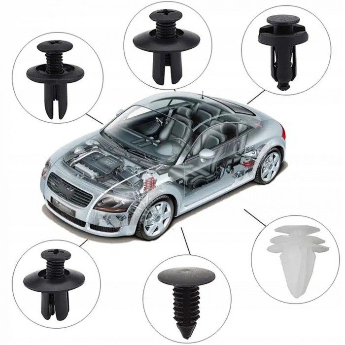 Set de 100 clipsuri de montare auto si 4 instrumente de eliberare plastic [4]