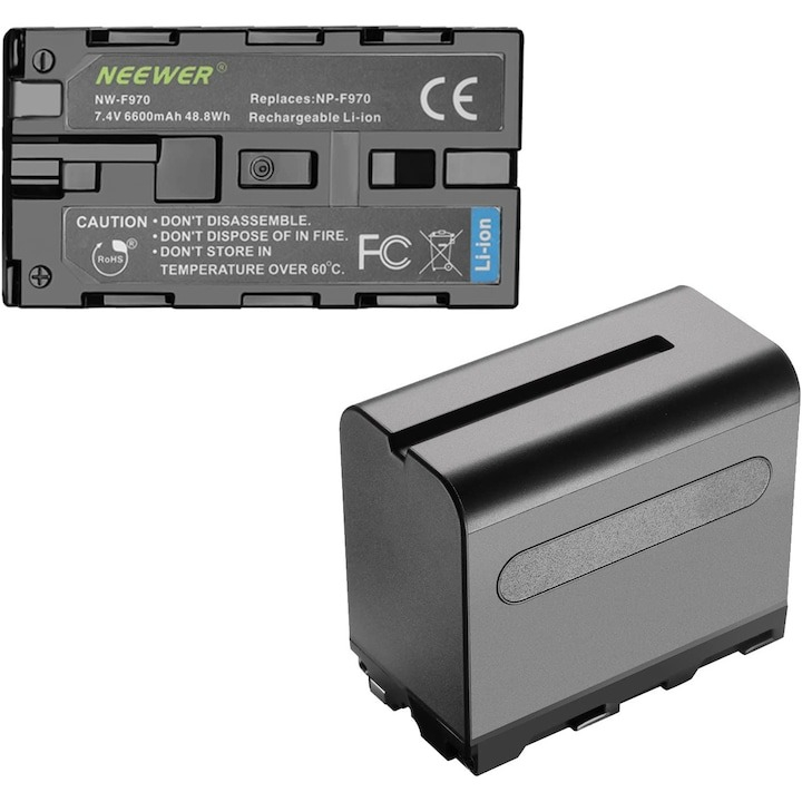 Set de 2 acumulatori Neewer NP-F970 de 6600 mAh cu incarcator dual, pentru Sony, F960 F950 F770 F750 F570 F550, LED de monitorizare [5]