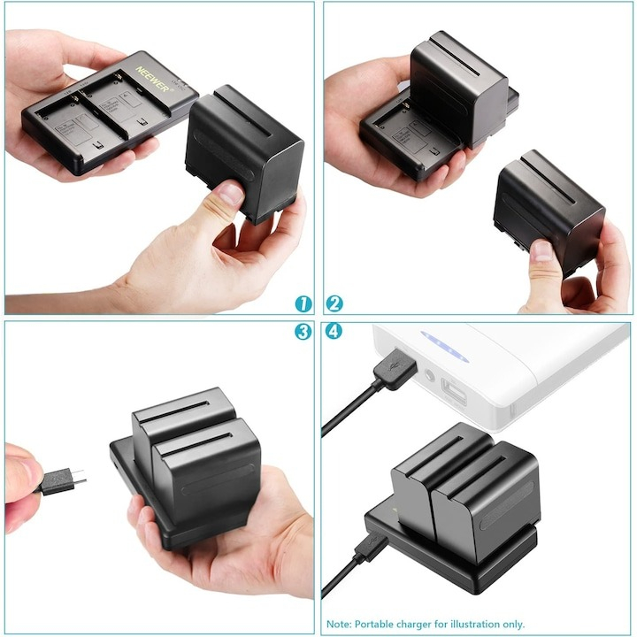 Set de 2 acumulatori Neewer NP-F970 de 6600 mAh cu incarcator dual, pentru Sony, F960 F950 F770 F750 F570 F550, LED de monitorizare [7]