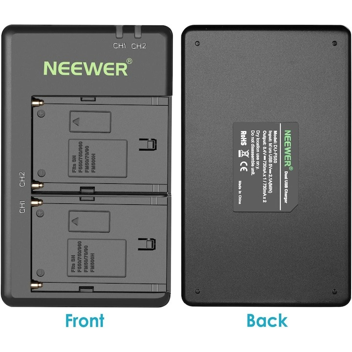 Set de 2 acumulatori Neewer NP-F970 de 6600 mAh cu incarcator dual, pentru Sony, F960 F950 F770 F750 F570 F550, LED de monitorizare [2]