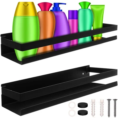 Set de 2 Rafturi pentru baie si bucatarie, otel inoxidabil, etajera universala, 50 x 10.5 x 6 cm, negru [8]