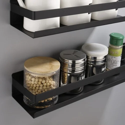 Set de 2 Rafturi pentru baie si bucatarie, otel inoxidabil, etajera universala, 50 x 10.5 x 6 cm, negru [5]